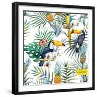 Watercolor, Tropical, Pineapple, Exotic, Pattern-Zenina-Framed Premium Giclee Print