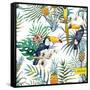 Watercolor, Tropical, Pineapple, Exotic, Pattern-Zenina-Framed Stretched Canvas