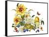 Watercolor Vintage Card with Chrysanthemums, Fruits, Sunflowers-Varvara Kurakina-Framed Stretched Canvas