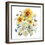 Watercolor Vintage Card with Chrysanthemums, Sunflowers and Butt-Varvara Kurakina-Framed Art Print