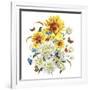 Watercolor Vintage Card with Chrysanthemums, Sunflowers and Butt-Varvara Kurakina-Framed Art Print