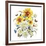 Watercolor Vintage Card with Chrysanthemums, Sunflowers and Butt-Varvara Kurakina-Framed Art Print