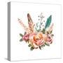 Watercolor Vintage Floral Bouquets. Boho Spring Flowers and Feathers Isolated on White Background.-Polina Valentina-Stretched Canvas