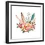 Watercolor Vintage Floral Bouquets. Boho Spring Flowers and Feathers Isolated on White Background.-Polina Valentina-Framed Art Print