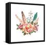 Watercolor Vintage Floral Bouquets. Boho Spring Flowers and Feathers Isolated on White Background.-Polina Valentina-Framed Stretched Canvas