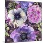 Watercolor Violet Flowers Seamless Pattern. Hand-Drawn Botanical Illustration. Vintage Floral Compo-Faenkova Elena-Mounted Art Print