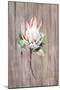 Watercolor White Protea Flower on Wood Surface-Eisfrei-Mounted Art Print