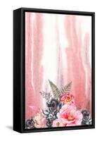 Watercolor with Peonies and Black Succulents-Eisfrei-Framed Stretched Canvas