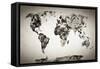 Watercolor World Map. Black and White Paint on Paper, Retro Style. HD Quality-Michal Bednarek-Framed Stretched Canvas