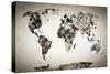 Watercolor World Map. Black and White Paint on Paper, Retro Style. HD Quality-Michal Bednarek-Stretched Canvas