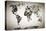 Watercolor World Map. Black and White Paint on Paper, Retro Style. HD Quality-Michal Bednarek-Stretched Canvas