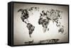 Watercolor World Map. Black and White Paint on Paper, Retro Style. HD Quality-Michal Bednarek-Framed Stretched Canvas