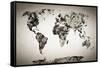 Watercolor World Map. Black and White Paint on Paper, Retro Style. HD Quality-Michal Bednarek-Framed Stretched Canvas