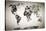 Watercolor World Map. Black and White Paint on Paper, Retro Style. HD Quality-Michal Bednarek-Stretched Canvas