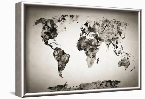 Watercolor World Map. Black and White Paint on Paper, Retro Style. HD Quality-Michal Bednarek-Framed Photographic Print