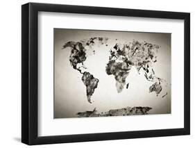 Watercolor World Map. Black and White Paint on Paper, Retro Style. HD Quality-Michal Bednarek-Framed Photographic Print