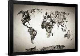 Watercolor World Map. Black and White Paint on Paper, Retro Style. HD Quality-Michal Bednarek-Framed Photographic Print