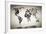 Watercolor World Map. Black and White Paint on Paper, Retro Style. HD Quality-Michal Bednarek-Framed Photographic Print