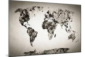 Watercolor World Map. Black and White Paint on Paper, Retro Style. HD Quality-Michal Bednarek-Mounted Photographic Print