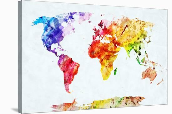 Watercolor World Map. Colorful Paint on White Paper. HD Quality-Michal Bednarek-Stretched Canvas