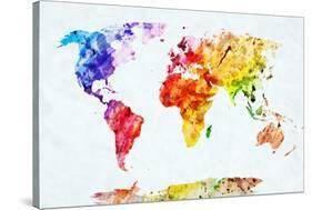 Watercolor World Map. Colorful Paint on White Paper. HD Quality-Michal Bednarek-Stretched Canvas