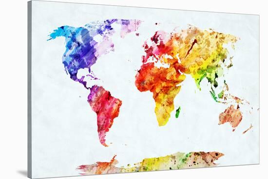 Watercolor World Map. Colorful Paint on White Paper. HD Quality-Michal Bednarek-Stretched Canvas