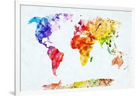 Watercolor World Map. Colorful Paint on White Paper. HD Quality-Michal Bednarek-Framed Art Print