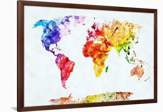 Watercolor World Map. Colorful Paint on White Paper. HD Quality-Michal Bednarek-Framed Art Print