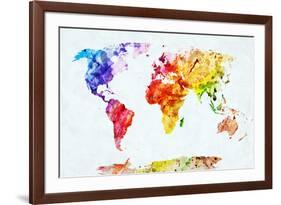 Watercolor World Map. Colorful Paint on White Paper. HD Quality-Michal Bednarek-Framed Art Print