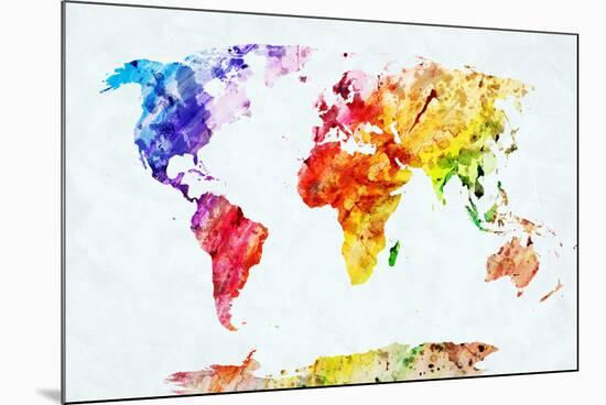 Watercolor World Map. Colorful Paint on White Paper. HD Quality-Michal Bednarek-Mounted Art Print