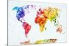 Watercolor World Map. Colorful Paint on White Paper. HD Quality-Michal Bednarek-Stretched Canvas