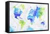 Watercolor World Map Green Blue-anna42f-Framed Stretched Canvas