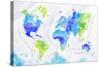 Watercolor World Map Green Blue-anna42f-Stretched Canvas