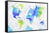 Watercolor World Map Green Blue-anna42f-Framed Stretched Canvas
