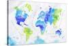 Watercolor World Map Green Blue-anna42f-Stretched Canvas