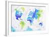 Watercolor World Map Green Blue-anna42f-Framed Art Print