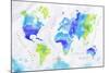 Watercolor World Map Green Blue-anna42f-Mounted Art Print