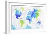 Watercolor World Map Green Blue-anna42f-Framed Art Print