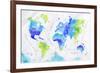 Watercolor World Map Green Blue-anna42f-Framed Premium Giclee Print