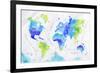 Watercolor World Map Green Blue-anna42f-Framed Premium Giclee Print