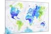 Watercolor World Map Green Blue-anna42f-Mounted Premium Giclee Print