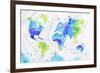 Watercolor World Map Green Blue-anna42f-Framed Art Print