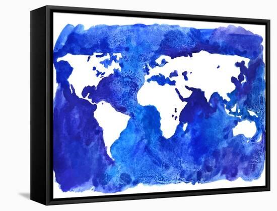 Watercolor World Map Illustration-LisaAlisaill-Framed Stretched Canvas