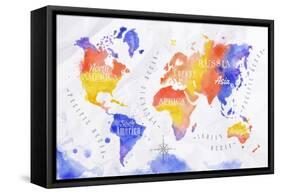 Watercolor World Map Red Purple-anna42f-Framed Stretched Canvas