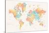 Watercolor World Map with Countries, Fifi-Rosana Laiz Blursbyai-Stretched Canvas