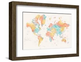 Watercolor World Map with Countries, Fifi-Rosana Laiz Blursbyai-Framed Photographic Print