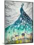 Watercolors Abstract Illustration of Peacock as Night Sky over City.-DeepGreen-Mounted Art Print