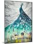 Watercolors Abstract Illustration of Peacock as Night Sky over City.-DeepGreen-Mounted Art Print