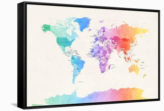 Watercolour Political Map of the World-Michael Tompsett-Framed Stretched Canvas