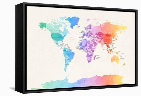 Watercolour Political Map of the World-Michael Tompsett-Framed Stretched Canvas